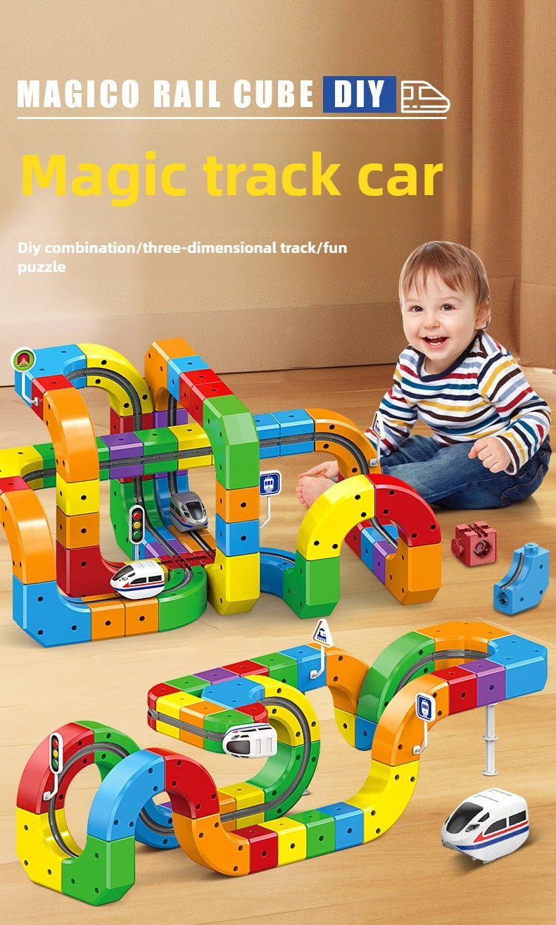 Magnetic Building Block Train Set with Electric Track
