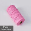 Pink 3mm cotton macrame cord in a spool, measuring 100 meters.