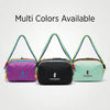 Three multi-colored alpaca themed travel storage bags displayed side by side.
