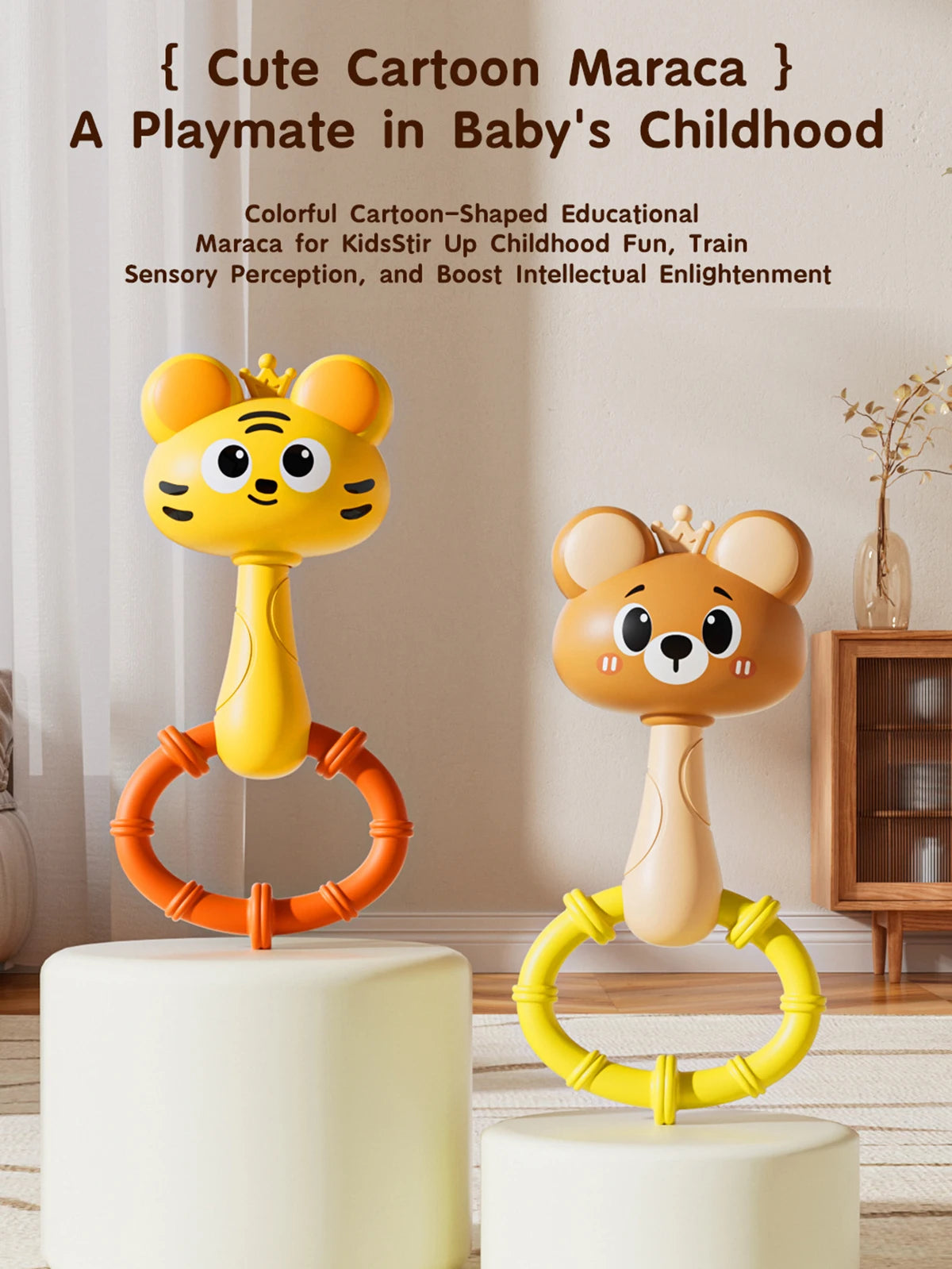 Cartoon Animal Rattle Handbell for Baby Sensory Development