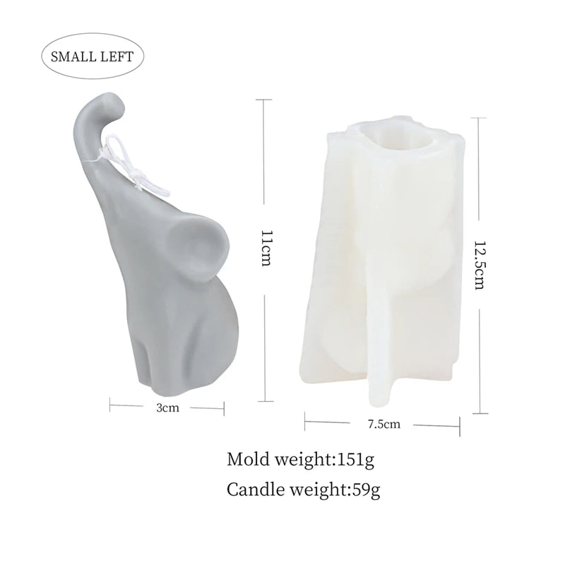 A gray silicone mold shaped like an elephant, used for making candles, soap, and resin crafts.