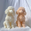 Two fluffy poodle dog silicone candle molds in white and peach colors