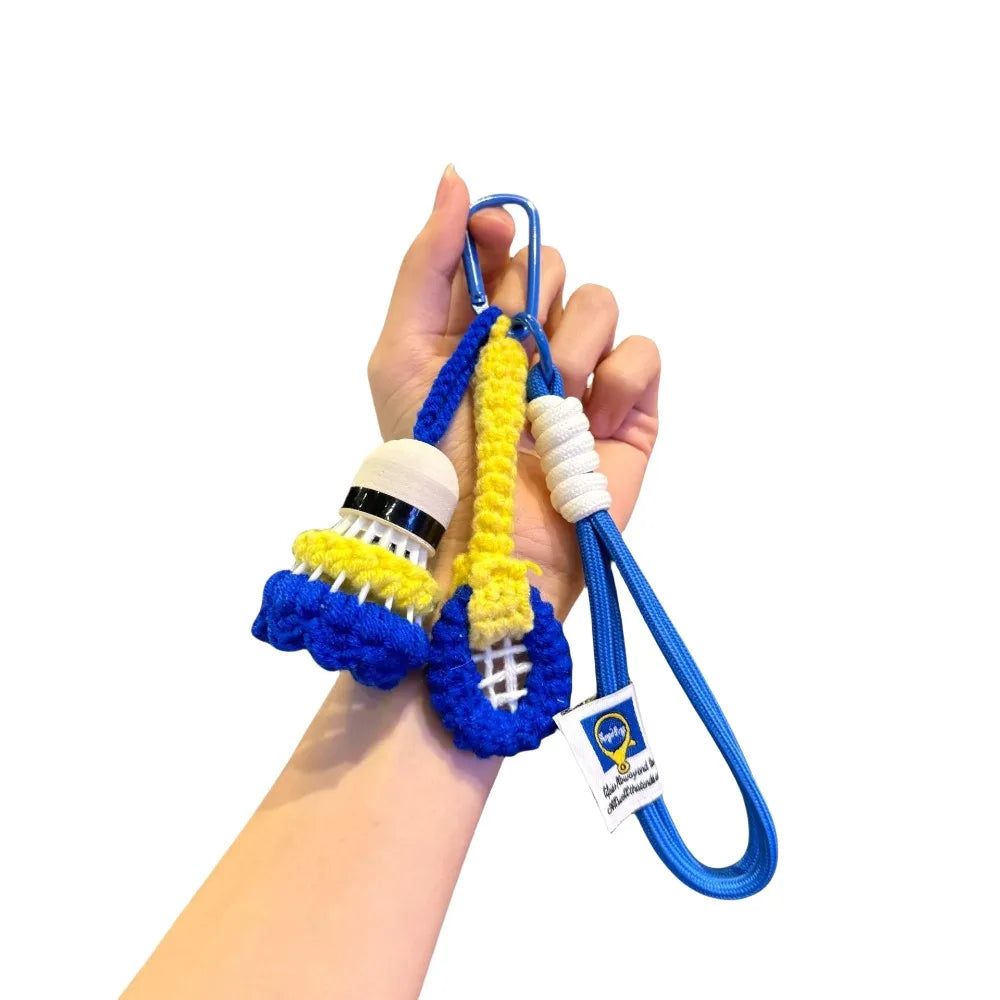 Crochet Badminton Keychain - Cute Knitted Sports Bag Charm