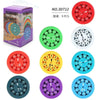 A set of nine colorful math fidget spinners in various colors and designs for educational play