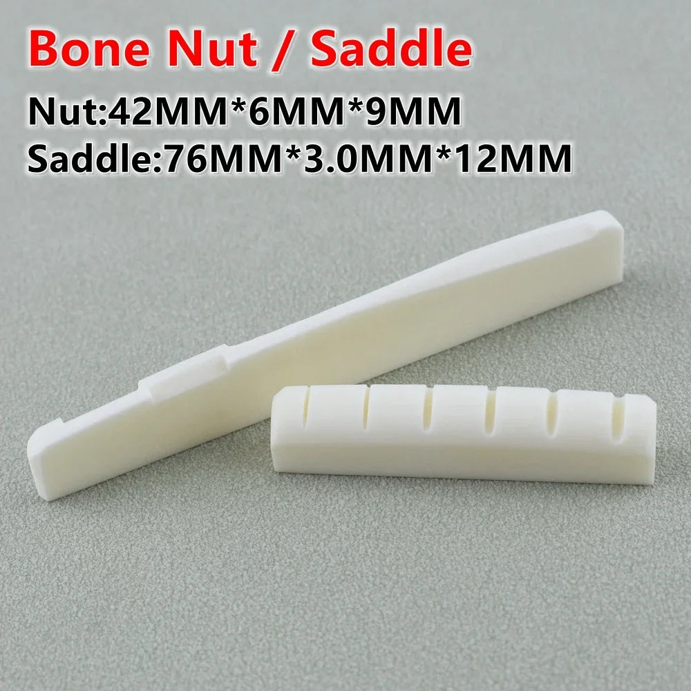 White bone nut and saddle components for guitar tuning