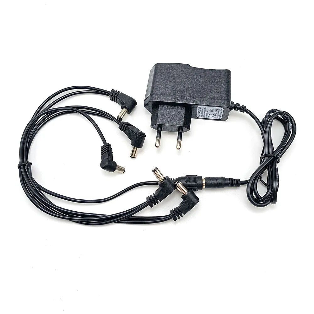 Black power supply adapter cable for a 9V 1A guitar pedal.