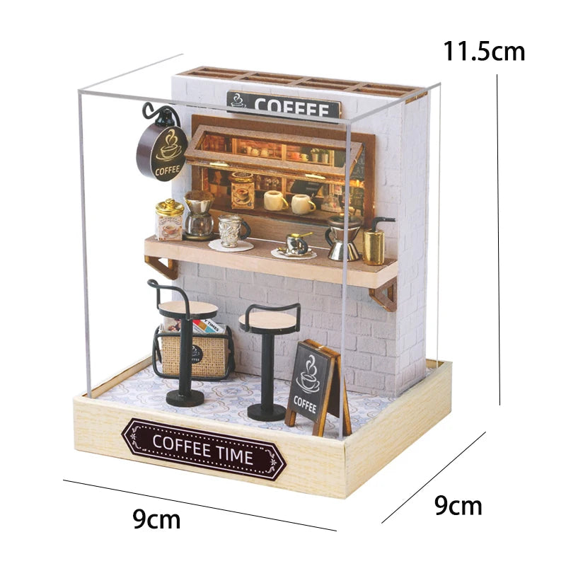 DIY Miniature Wooden Dollhouse Kit with LED Lighting