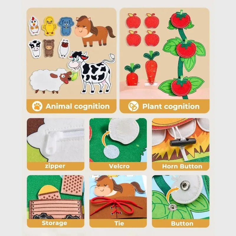 Soft Felt Farm Animal Busy Book for Toddlers