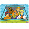 A jigsaw puzzle featuring characters from Scooby-Doo in a vintage car setting.