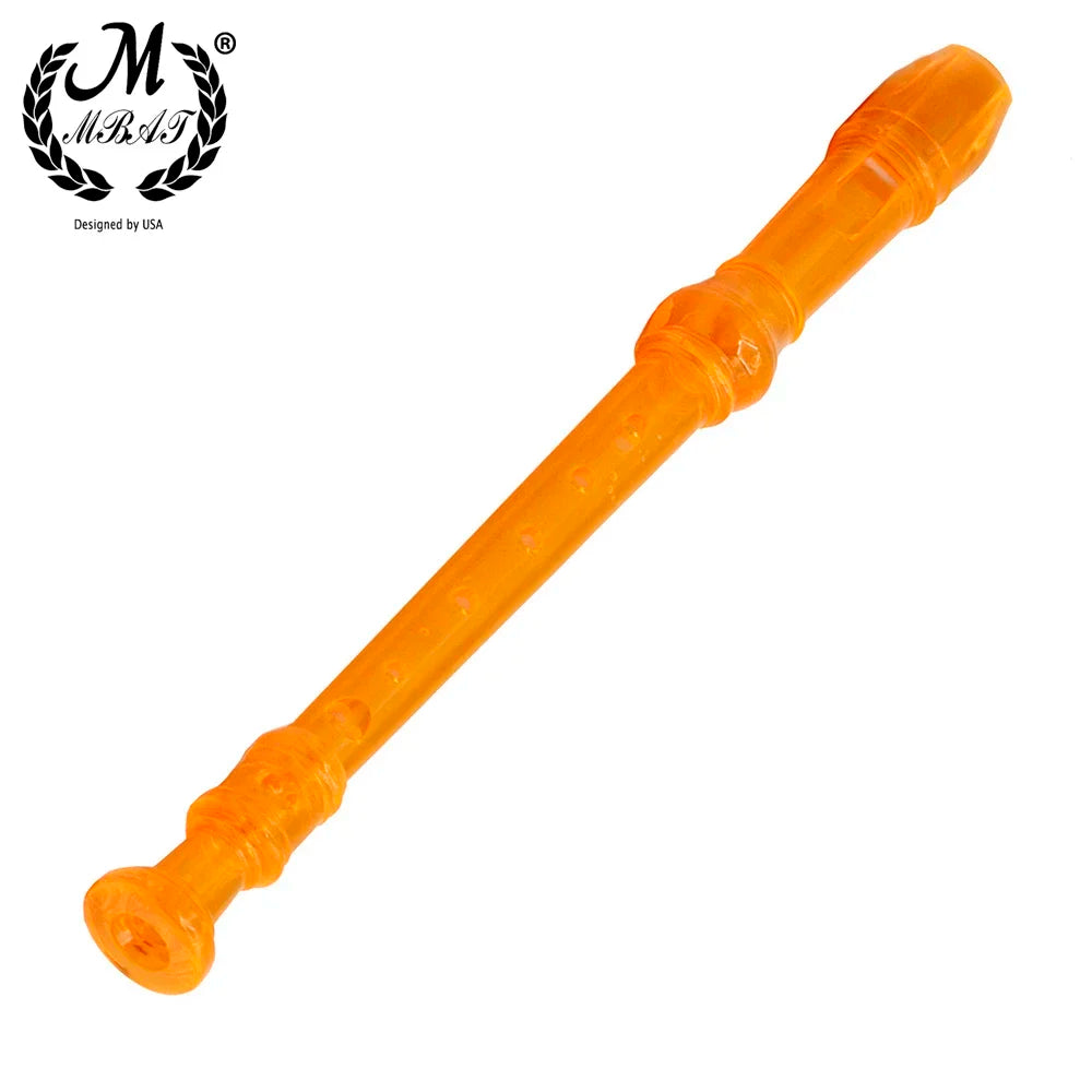 Orange rainbow transparent 8-hole soprano recorder with a cleaning rod