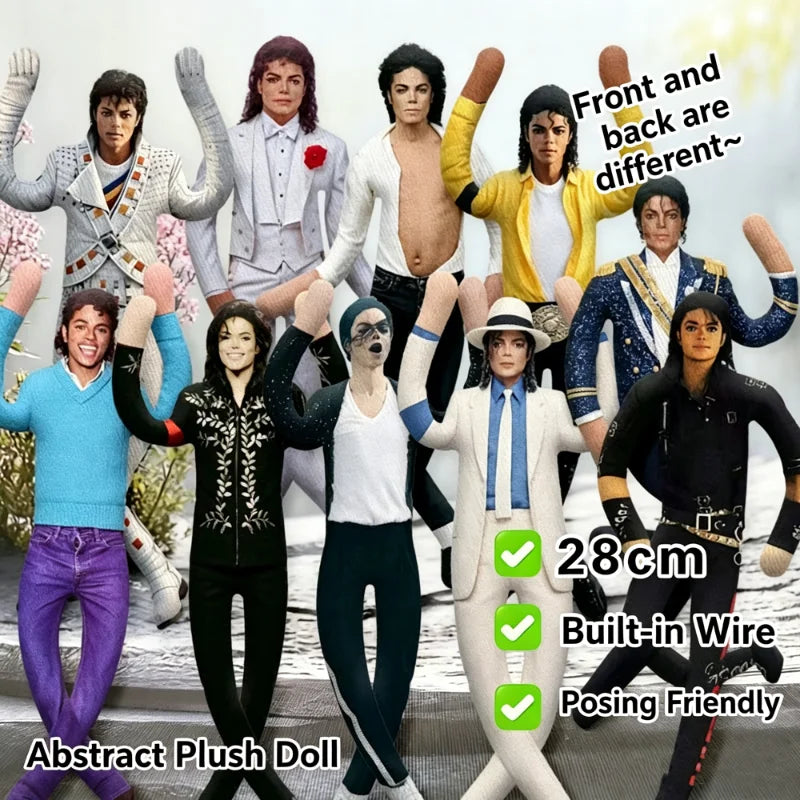 A group of collectible plush dolls featuring various characters in different outfits and poses.