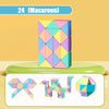 A stack of colorful macaron-shaped 3D puzzle cubes in various pastel shades.