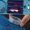 Close-up view of an AAA battery inserted into a blue electronic device for a 360° rotating stunt car.