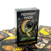 A box of the Midnight Magic Mushroom Tarot Deck featuring dark, mystical artwork and tarot cards.