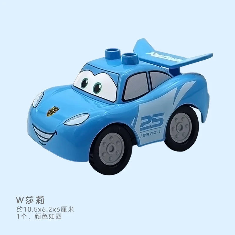 A blue die-cast toy car resembling a city vehicle is shown against a light blue background.