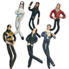 A collection of poseable plush dolls resembling Michael Jackson in various outfits and poses.