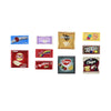 A collection of colorful mini building blocks featuring various food items like pizza, cake, and condiment bricks.