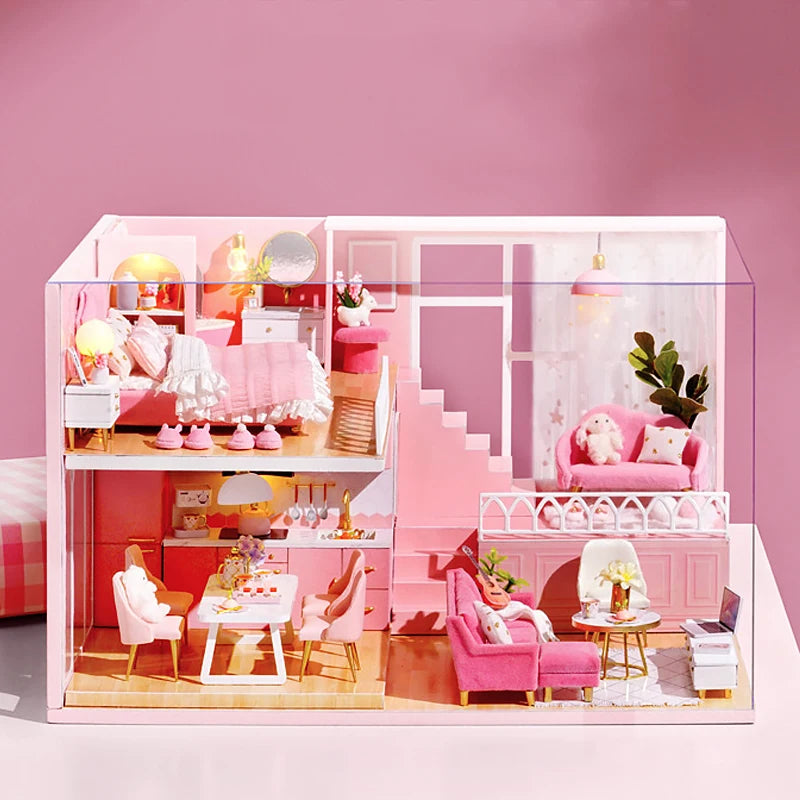 DIY Wooden Dollhouse Kit with Miniature Furniture – 3D Puzzle Craft Set