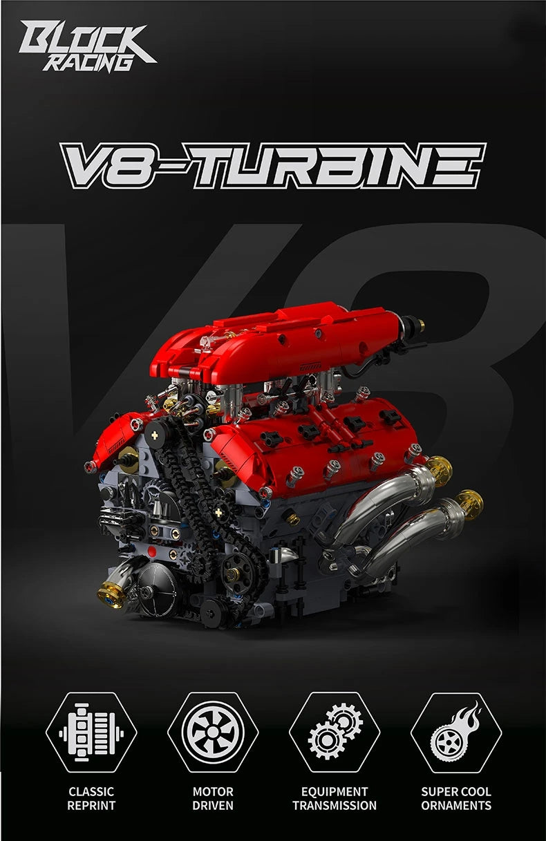 V8 Engine Model Building Blocks Set with Electric Motor