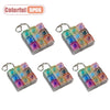 Five colorful LED keyboard keycap fidget lockets attached to a metal keychain.