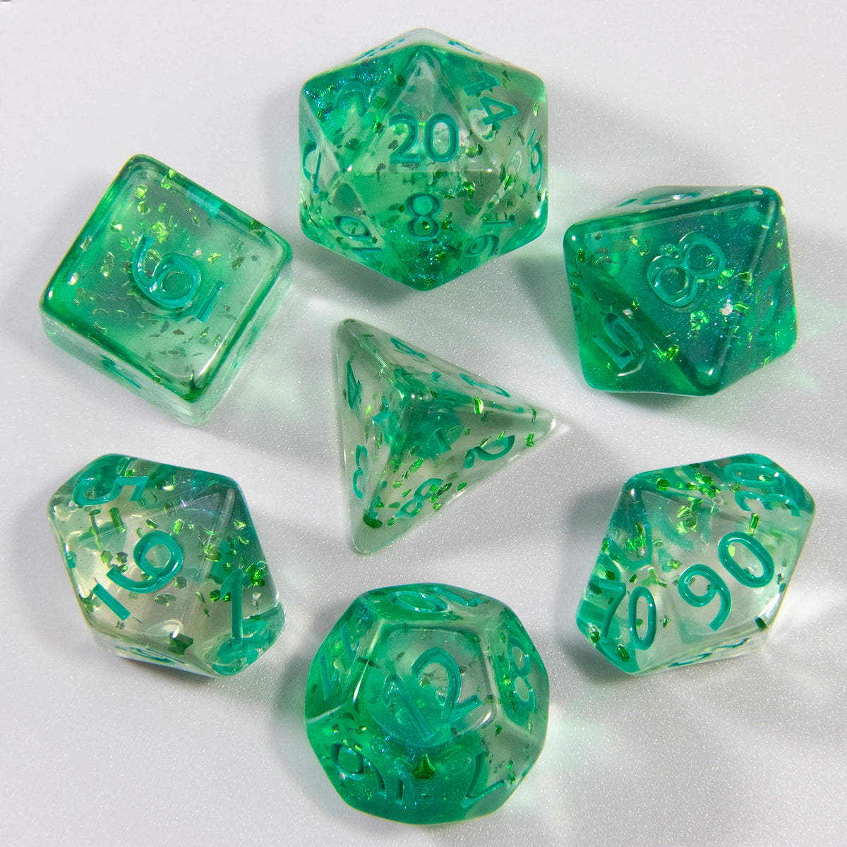 Nebula Effect Polyhedral Dice Set — 7 Transparent Acrylic Dice for D&D and RPGs