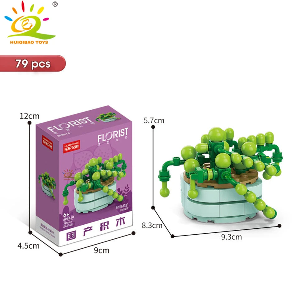 A set of 79 pieces of green flower succulent building blocks for desktop plant decor.