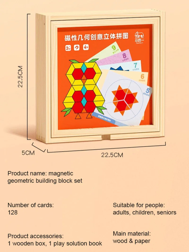 128-Piece Magnetic Tangram Puzzle Set for Kids