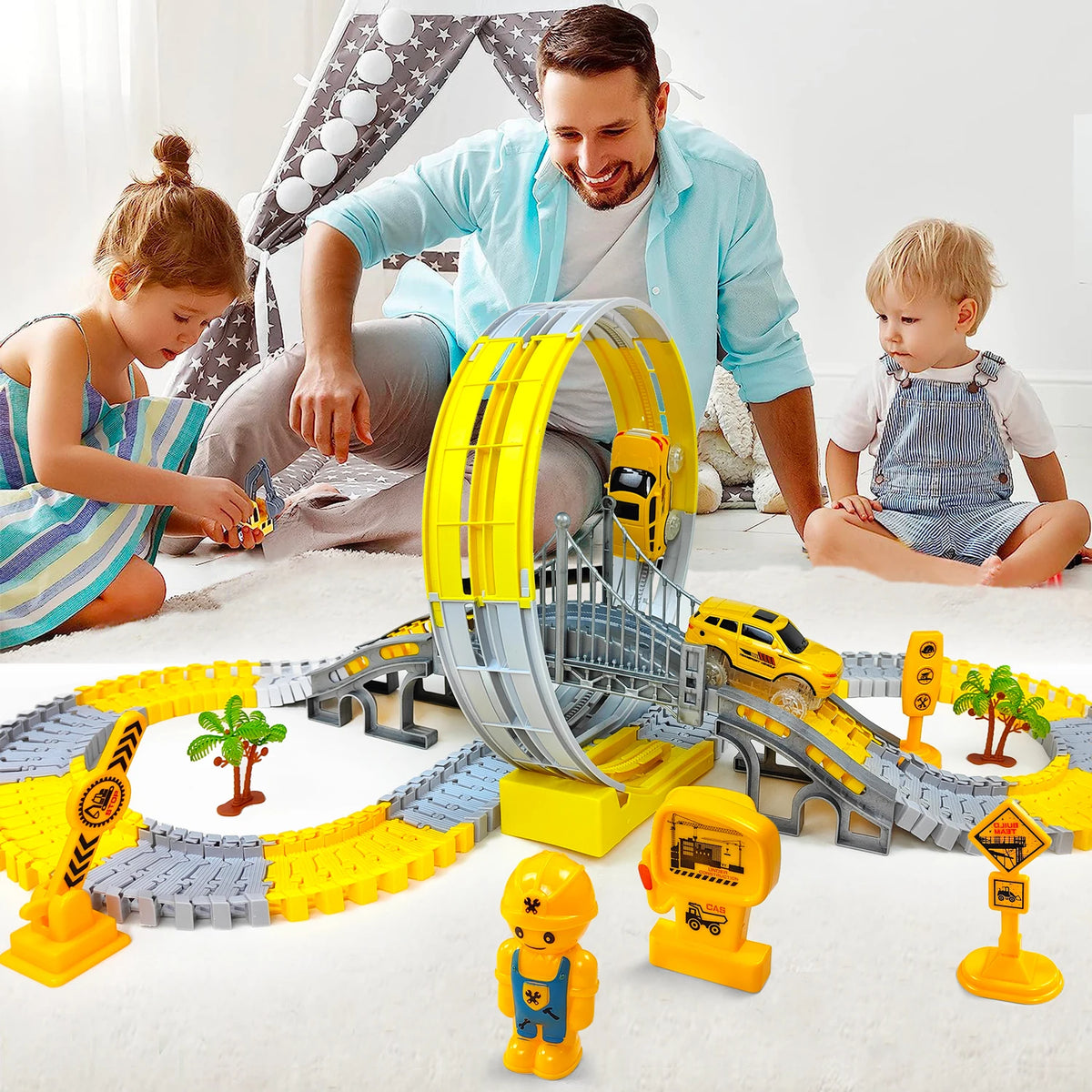 Electric Track Car Toy Set for Kids with Engineering Vehicles