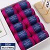 A box of 10 skeins of YEDAN MERIN wool thread in magenta color for knitting projects