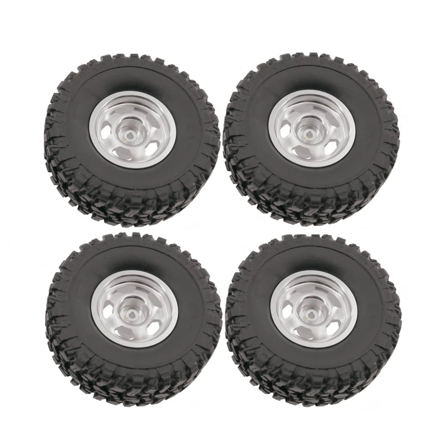 RC Car Metal Wheel Rims with Soft Rubber Tires (Set of 4)