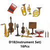 A set of 16 brass musical instruments including a saxophone, trumpet, trombone, and various other wind and brass instruments.