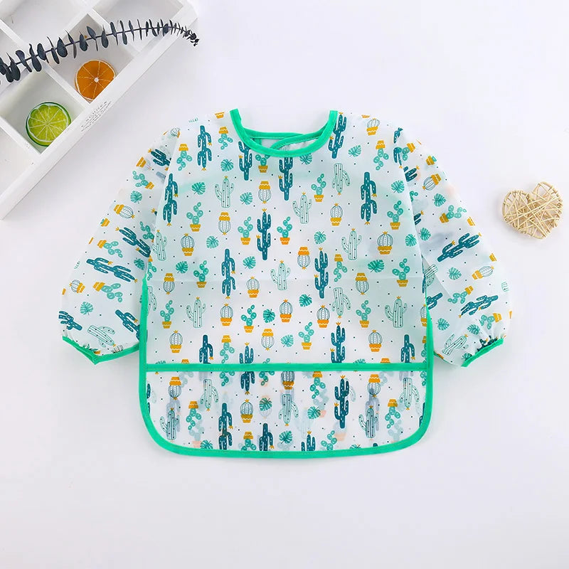 Waterproof Long-Sleeve Baby Bib with Art Smock Design