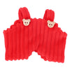 Red knitted strap pants with two bear-shaped appliqués for a plush doll