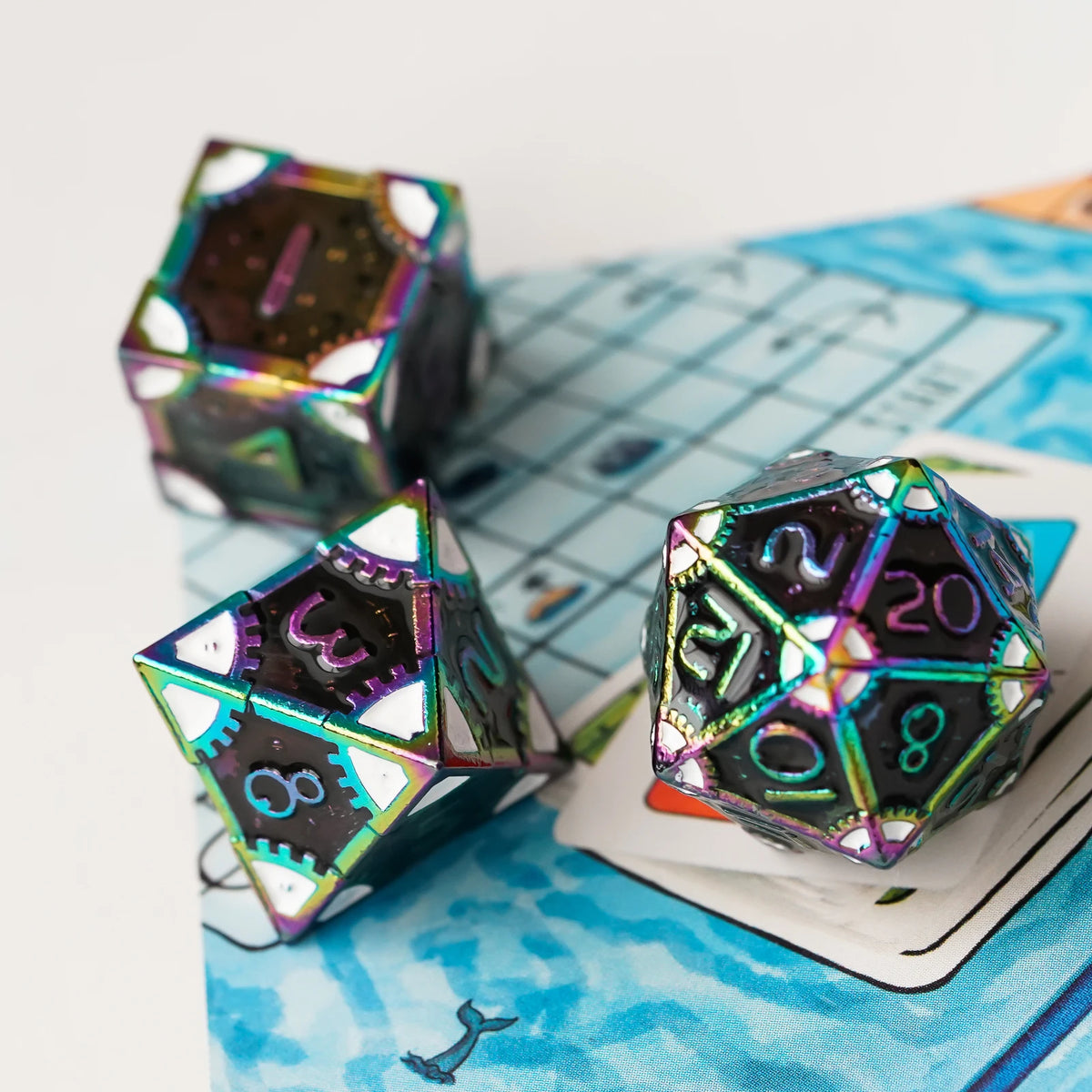 Steampunk Metal Dice Set - 7-Piece Polyhedral RPG Dice