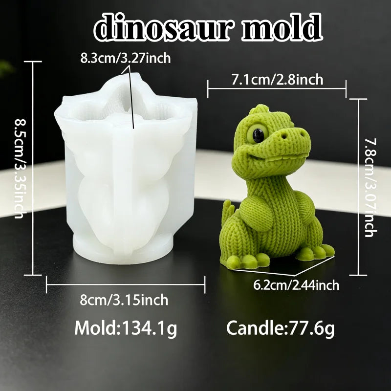 3D Knitted Dinosaur Silicone Candle Mold – Cute Sitting Dino Design for DIY Crafts