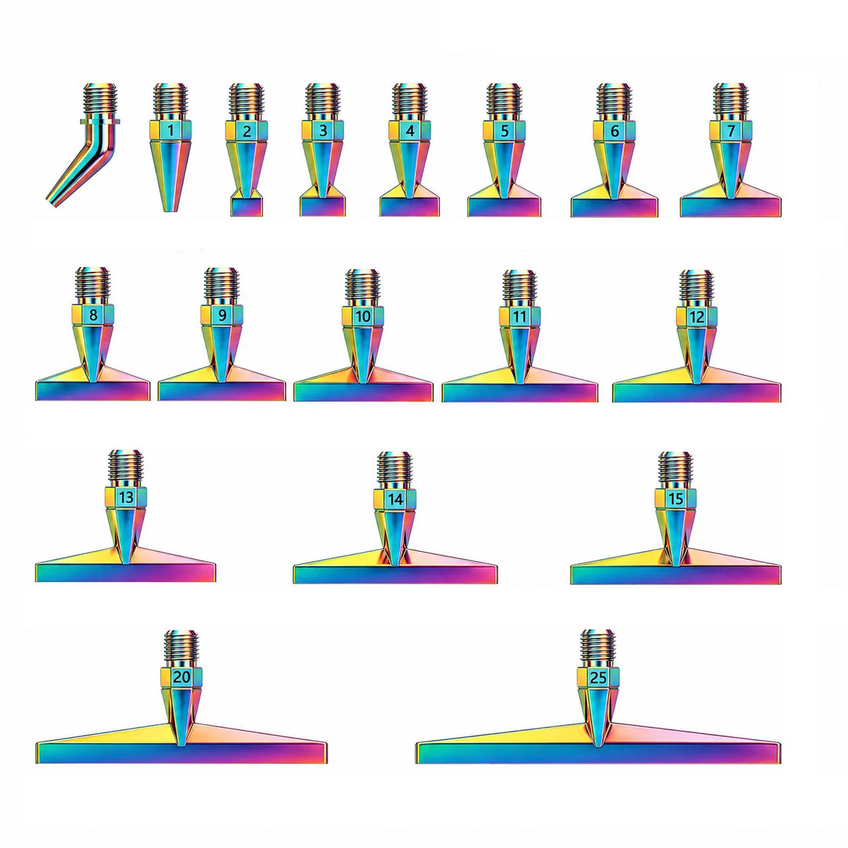 A set of diamond painting pens with interchangeable resin tips numbered 1 through 25, displayed in a row.
