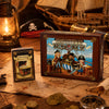 Box of a Pirate Mafia social deduction card game with an illustration of pirates and sea scenes on a rustic wooden surface.