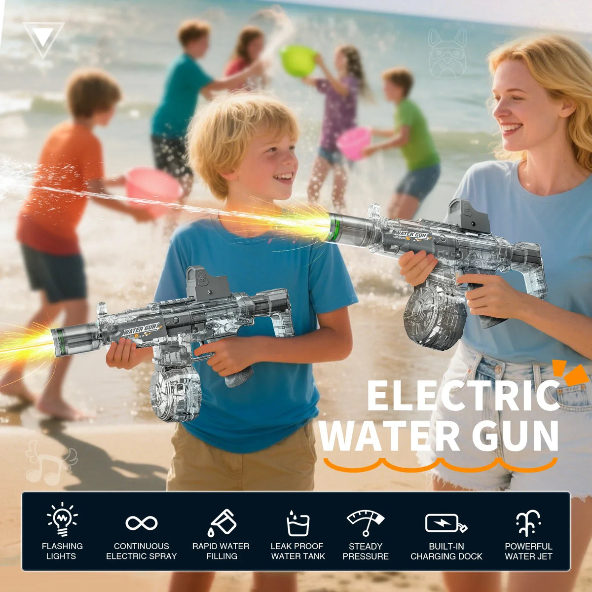 Electric Water Gun with Recoil Effect & Sensor Lights