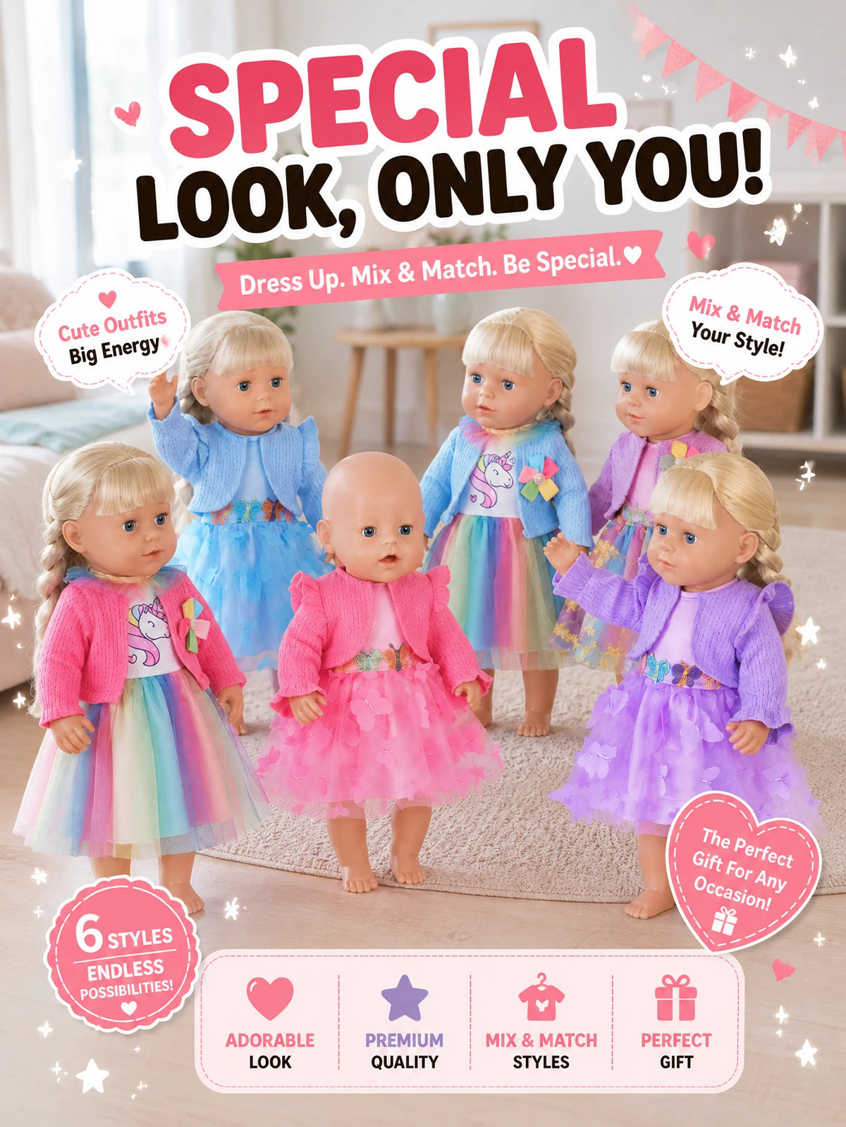 Adorable Baby Doll Clothing Set with Coat and Dress
