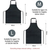 Black chef apron for children with size M and L, suitable for various age groups and heights.