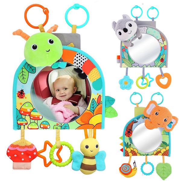 Baby Car Seat Toy with Mirror, Crinkle Paper & Teether