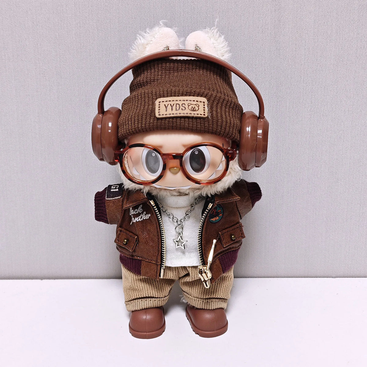 Retro Leather Jacket for 15/17cm Labubu Dolls