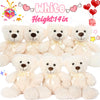 A set of five white plush teddy bears, soft and huggable, displayed against a colorful background.