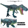 A hand-painted realistic Tyrannosaurus Rex dinosaur figure in dark green and gray, shown in profile.