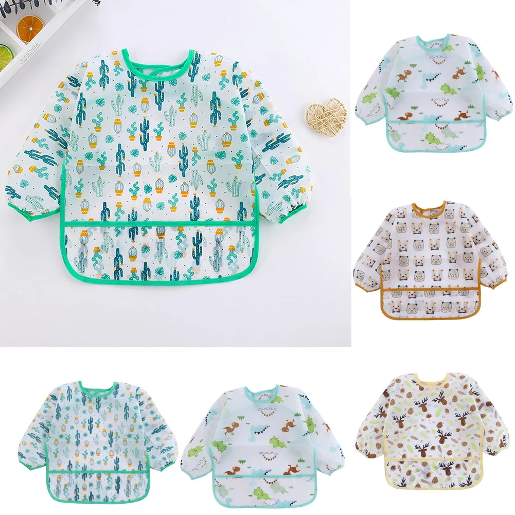 Waterproof Long-Sleeve Baby Bib with Art Smock Design