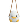 Handmade crochet animal car hanging ornament with a white body and yellow feet