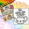 A coloring book featuring bold designs like boots, bears, and mushrooms on thick paper.