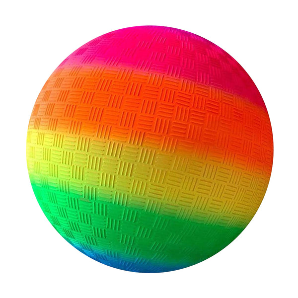Bunter, runder Hüpfball mit Regenbogenverlauf in Pink, Orange, Gelb, Grün und Blau