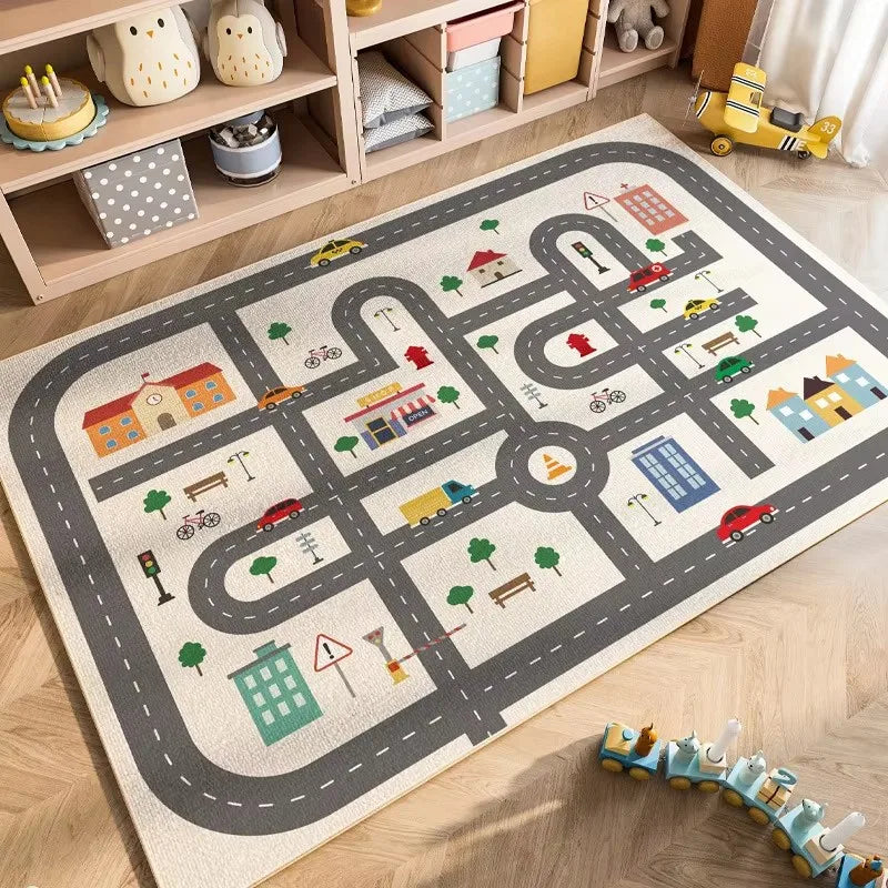 Cartoon City Traffic Play Mat for Kids – Soft & Anti-Slip Decorative Floor Rug