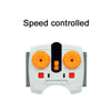 A white electronic device labeled Speed controlled with orange buttons and a black switch.